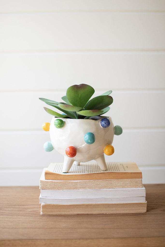 Ceramic Planter with Colorful Bubbles, Set of 2 - Bombay Mercantile