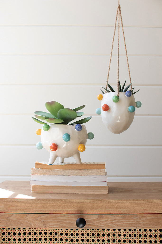 Ceramic Planter with Colorful Bubbles, Set of 2 - Bombay Mercantile