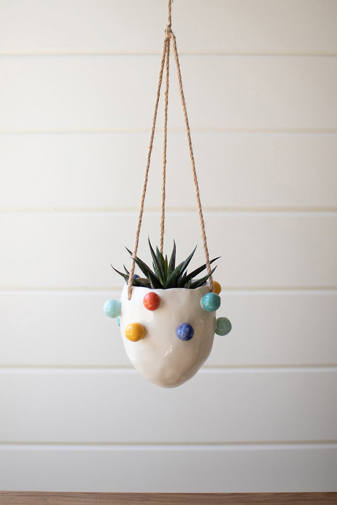 Hanging Ceramic Planter with Colorful Bubbles, Set of 2 - Bombay Mercantile