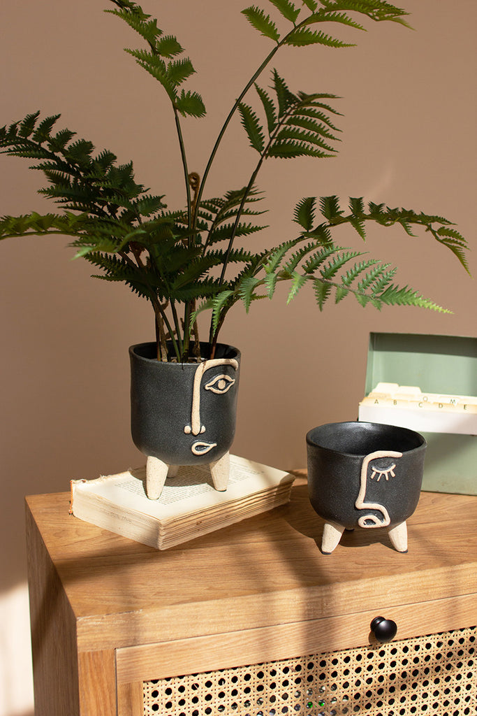 2 Ceramic Abstract Face Planters, Set of 2 - Bombay Mercantile