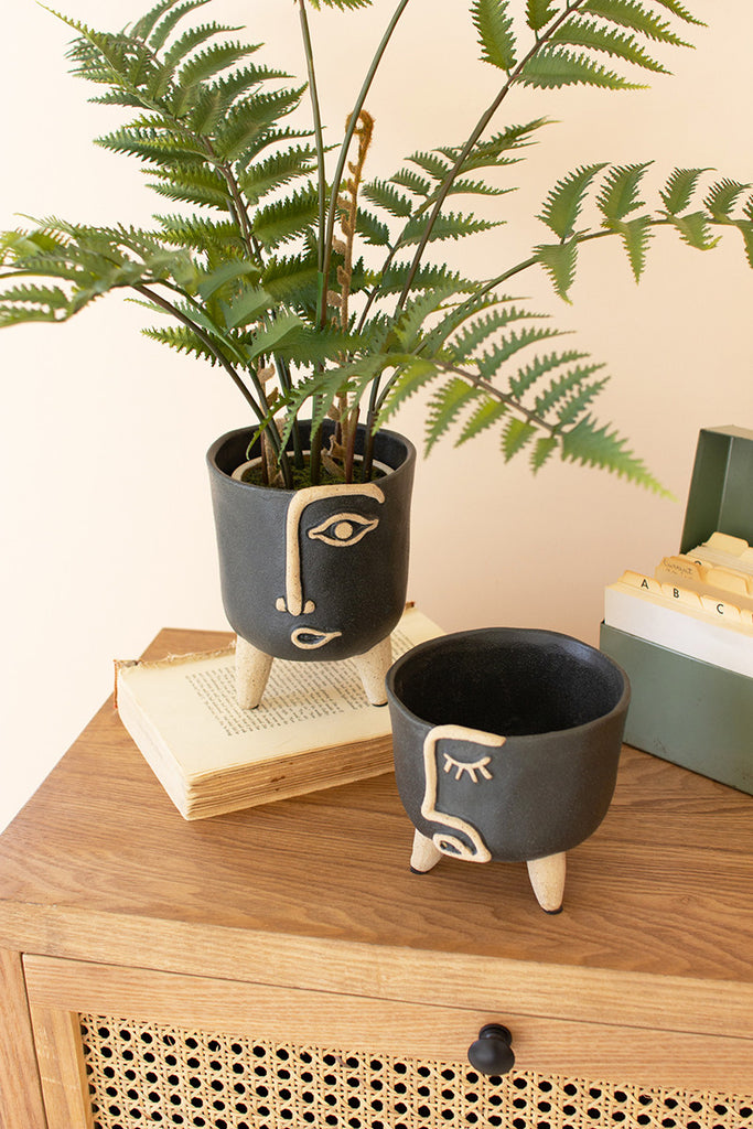 2 Ceramic Abstract Face Planters, Set of 2 - Bombay Mercantile