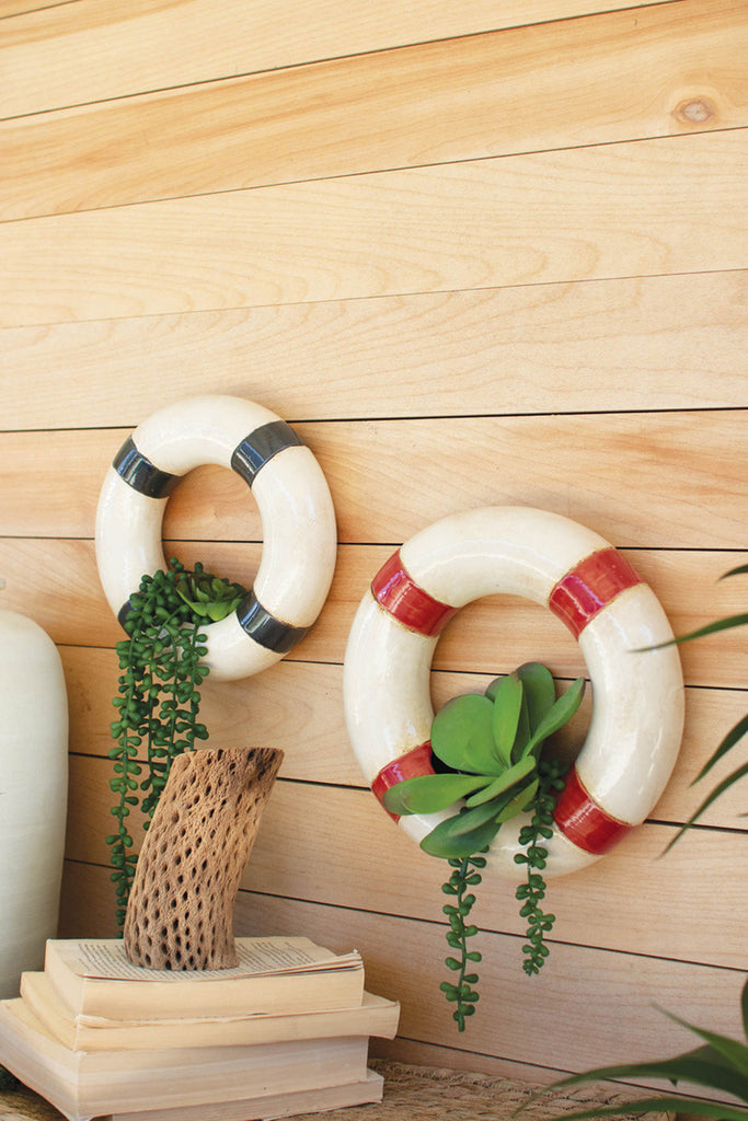 2 Ceramic Life Ring Wall Planters, Set of 2 - Bombay Mercantile