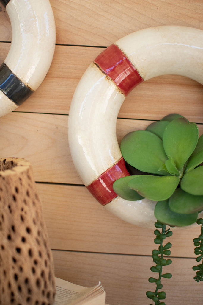 2 Ceramic Life Ring Wall Planters, Set of 2 - Bombay Mercantile