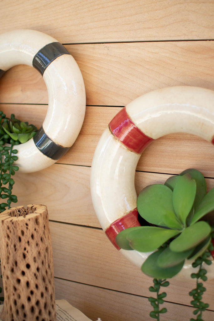 2 Ceramic Life Ring Wall Planters, Set of 2 - Bombay Mercantile