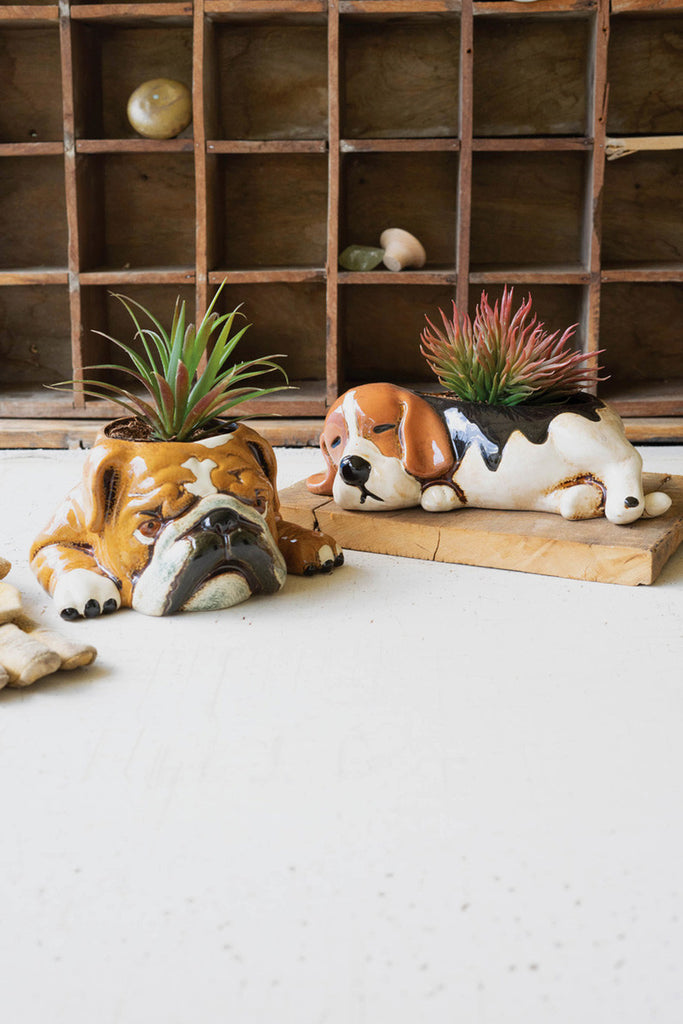 Ceramic Bulldog Planter, Set of 2 - Bombay Mercantile