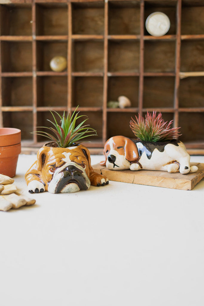 Ceramic Beagle Planter, Set of 2 - Bombay Mercantile