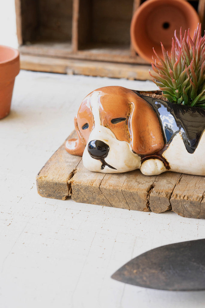 Ceramic Beagle Planter, Set of 2 - Bombay Mercantile