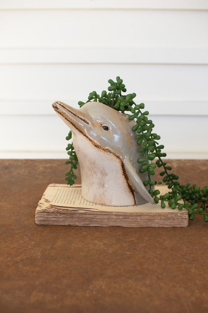 Ceramic Dolphin Planter, Set of 2 - Bombay Mercantile