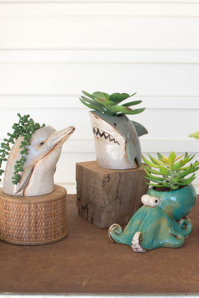Ceramic Dolphin Planter, Set of 2 - Bombay Mercantile