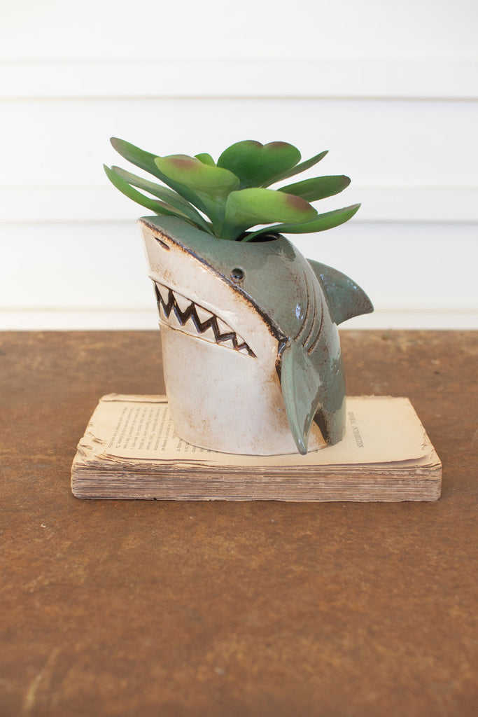 Ceramic Shark Planter, Set of 2 - Bombay Mercantile