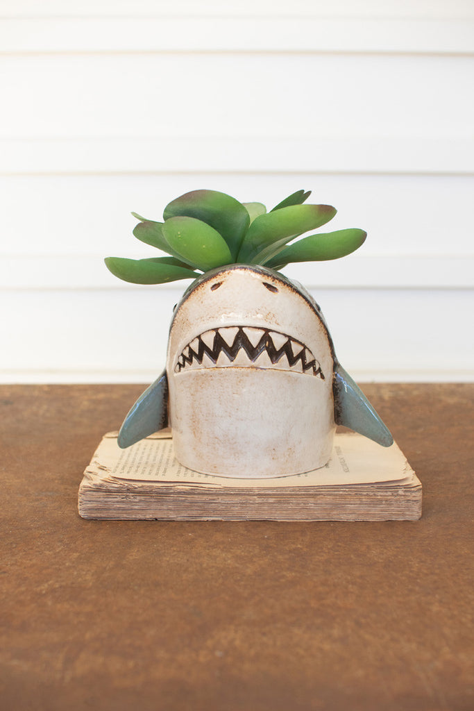 Ceramic Shark Planter, Set of 2 - Bombay Mercantile