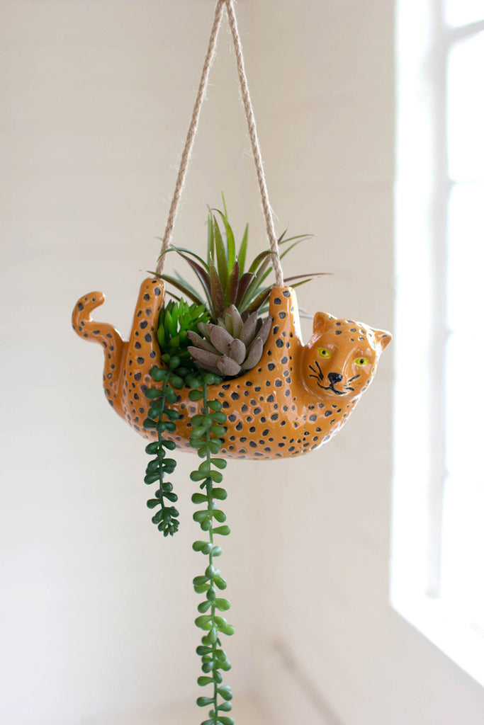 Ceramic Cheetah Hanging Planter, Set of 2 - Bombay Mercantile