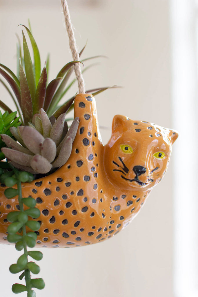 Ceramic Cheetah Hanging Planter, Set of 2 - Bombay Mercantile