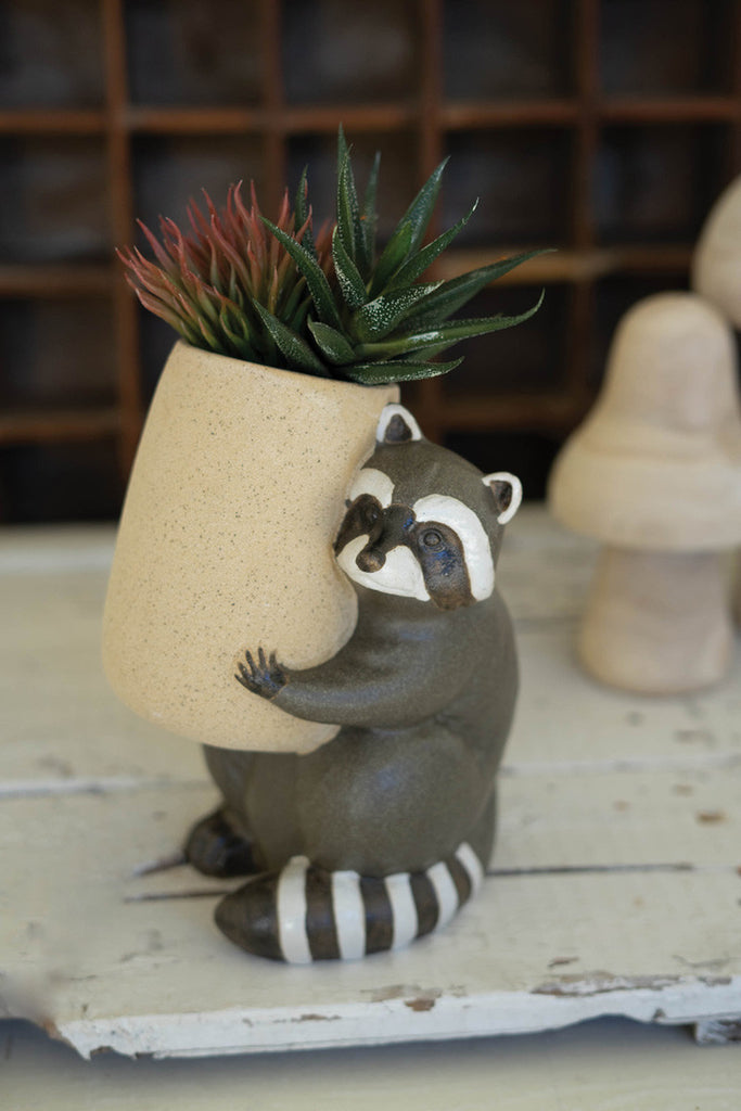Ceramic Raccoon Planter - Bombay Mercantile