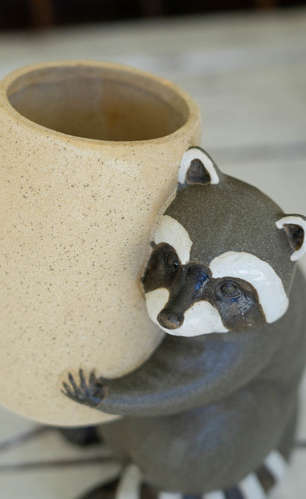 Ceramic Raccoon Planter - Bombay Mercantile