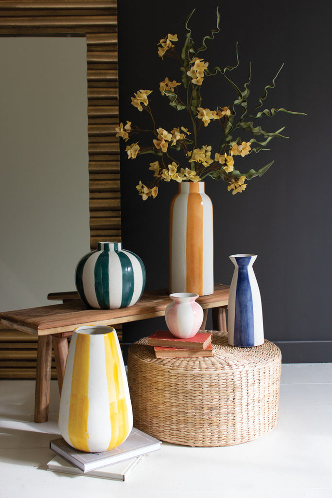 Set of 5 Colored Ceramic Striped Vases - Bombay Mercantile