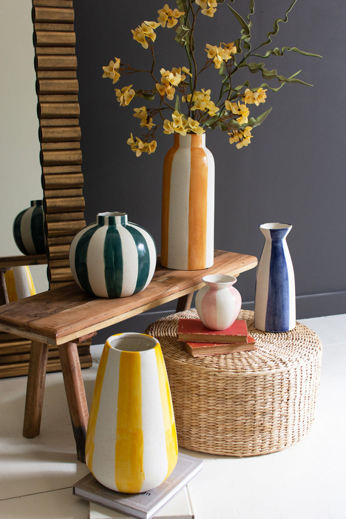 Set of 5 Colored Ceramic Striped Vases - Bombay Mercantile