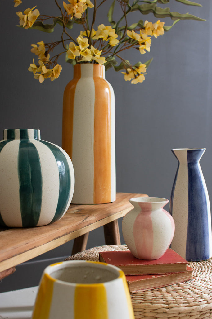Set of 5 Colored Ceramic Striped Vases - Bombay Mercantile
