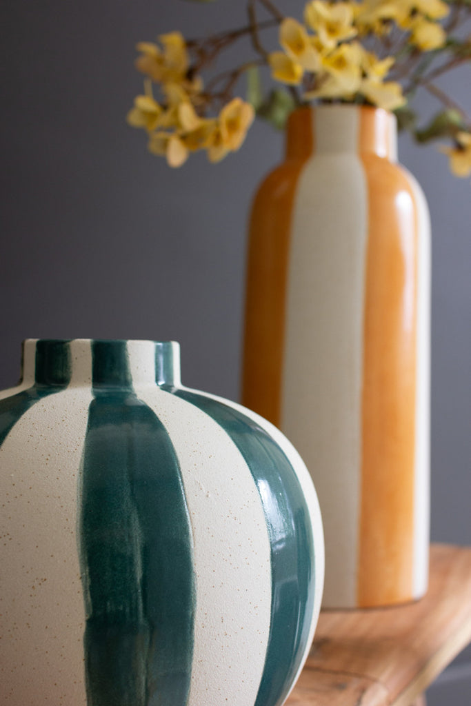 Set of 5 Colored Ceramic Striped Vases - Bombay Mercantile