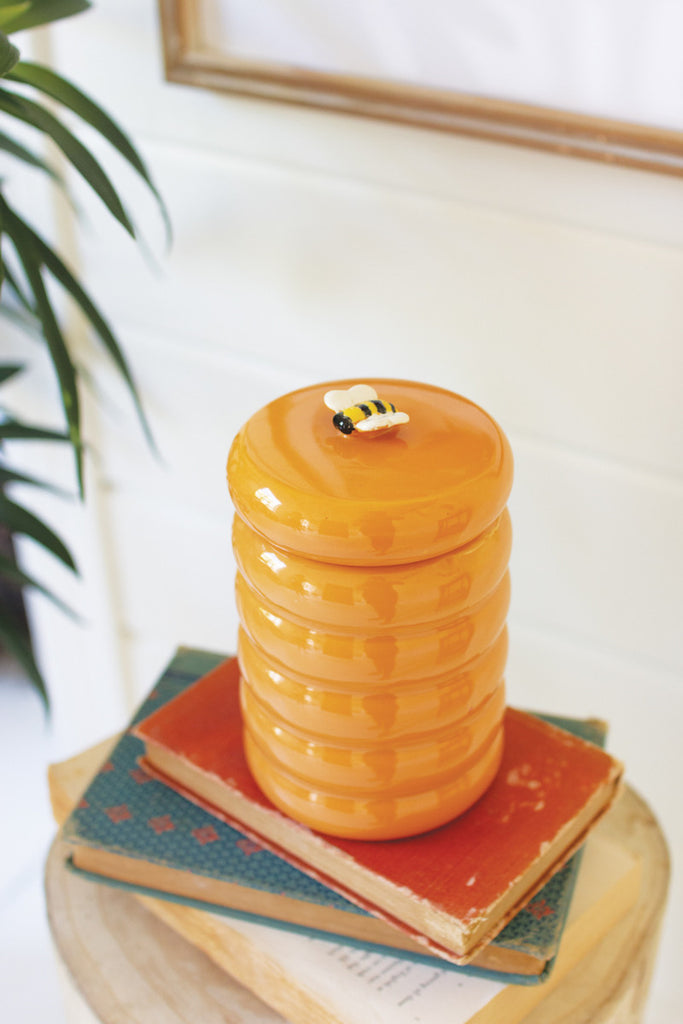 Set of 2, Ceramic Beehive Honey Jar - Bombay Mercantile