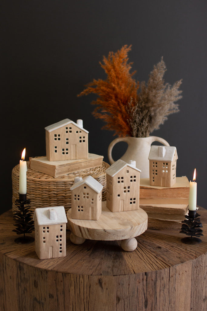 Set of 5 Ceramic Houses - Bombay Mercantile