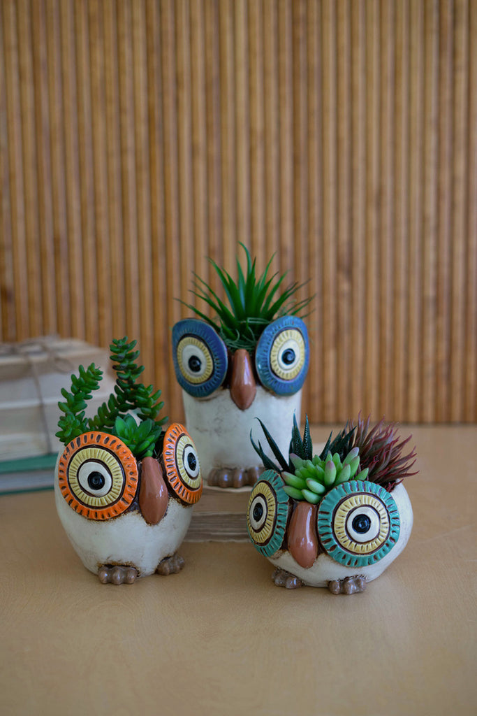 Set of 3 Ceramic Owl Planters - Bombay Mercantile