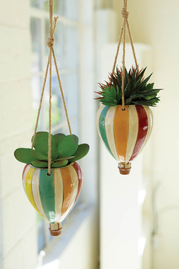 Set of 2 Ceramic Hot Air Balloon Hanging Planters - Bombay Mercantile