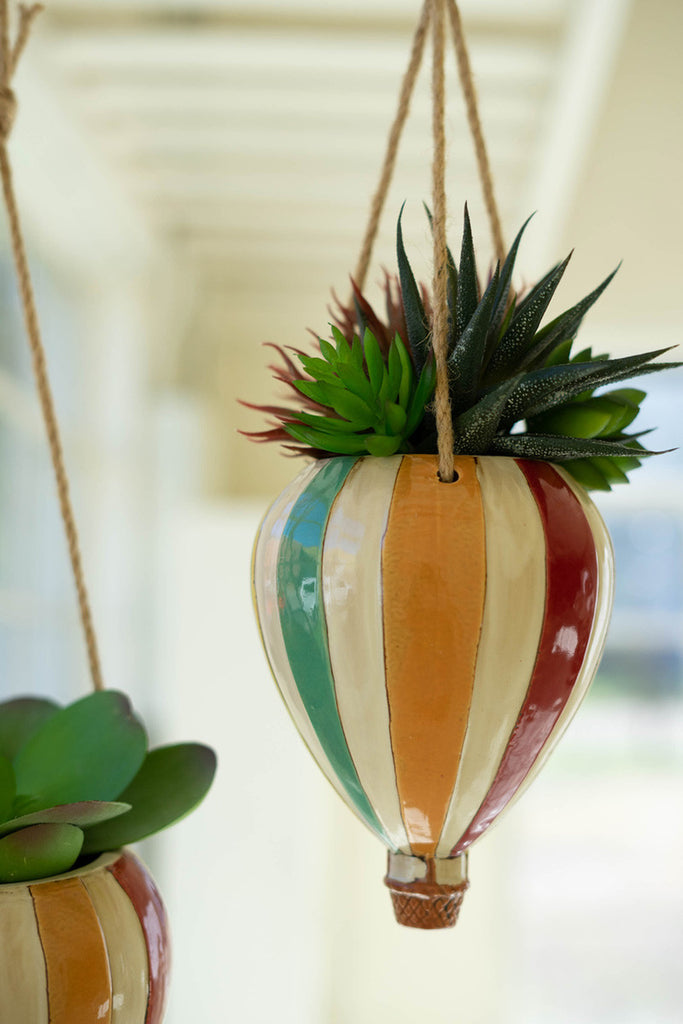 Set of 2 Ceramic Hot Air Balloon Hanging Planters - Bombay Mercantile