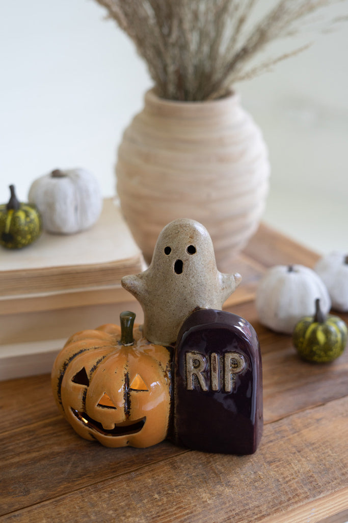 Ceramic Halloween Tealight Holder, set of 2 - Bombay Mercantile