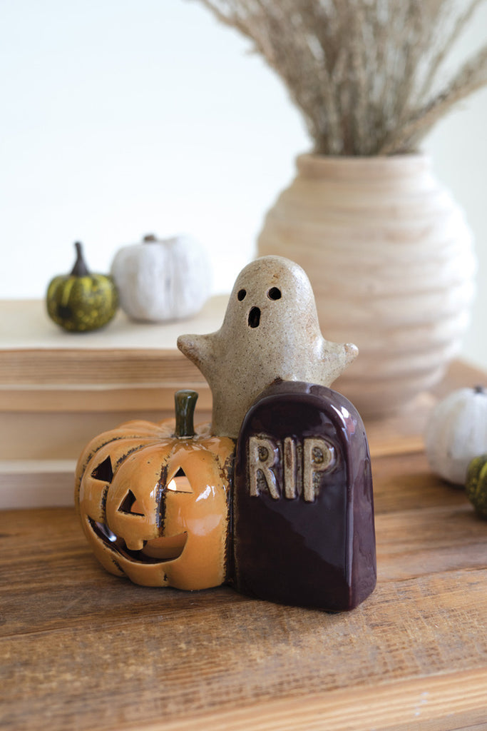 Ceramic Halloween Tealight Holder, set of 2 - Bombay Mercantile