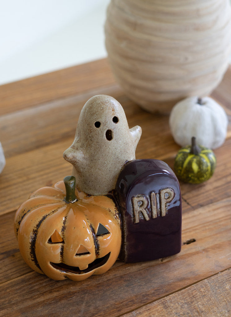 Ceramic Halloween Tealight Holder, set of 2 - Bombay Mercantile