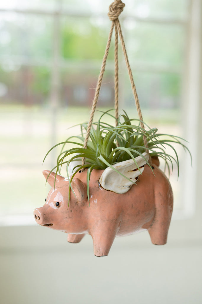 Ceramic Hanging Flying Pig Planter, Set of 2 - Bombay Mercantile