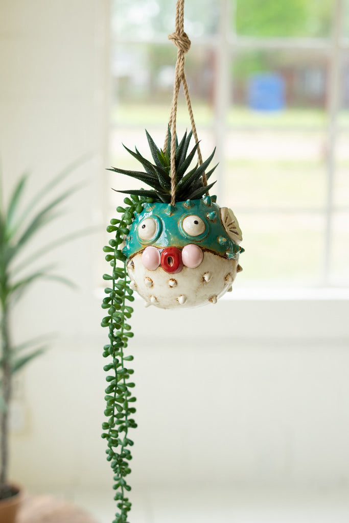 Ceramic Hanging Blowfish Planter, Set of 2 - Bombay Mercantile
