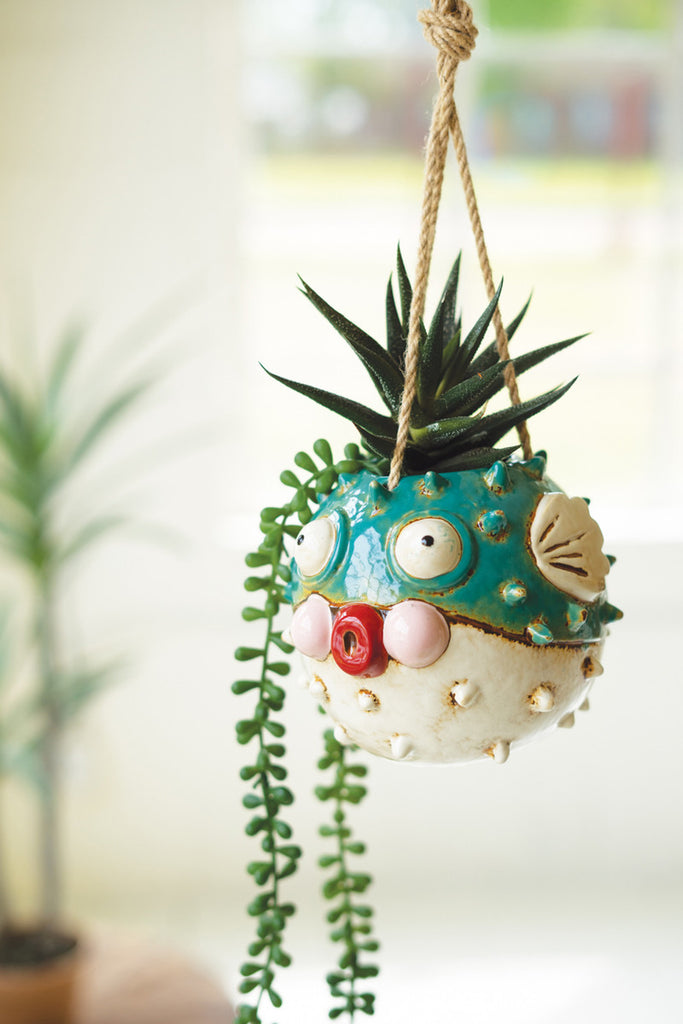 Ceramic Hanging Blowfish Planter, Set of 2 - Bombay Mercantile