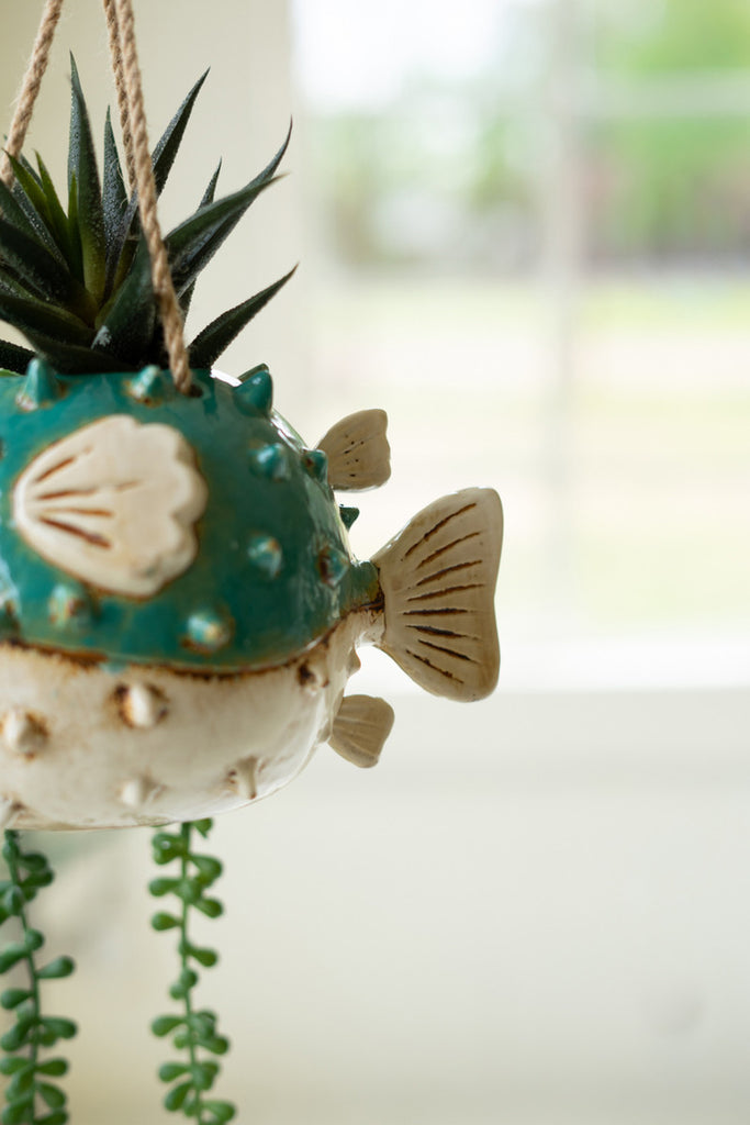 Ceramic Hanging Blowfish Planter, Set of 2 - Bombay Mercantile