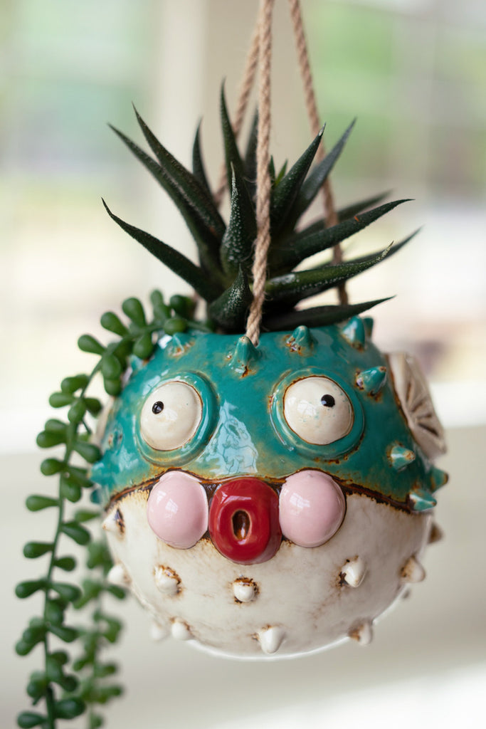 Ceramic Hanging Blowfish Planter, Set of 2 - Bombay Mercantile