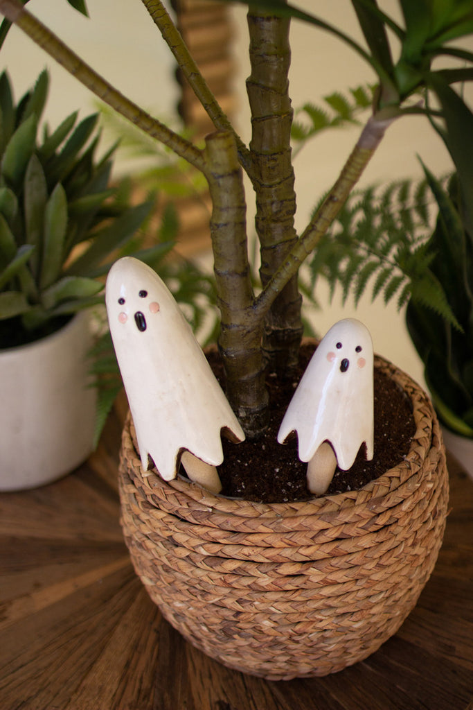 Set of 2 Ceramic Ghost Plant Sticks - Bombay Mercantile