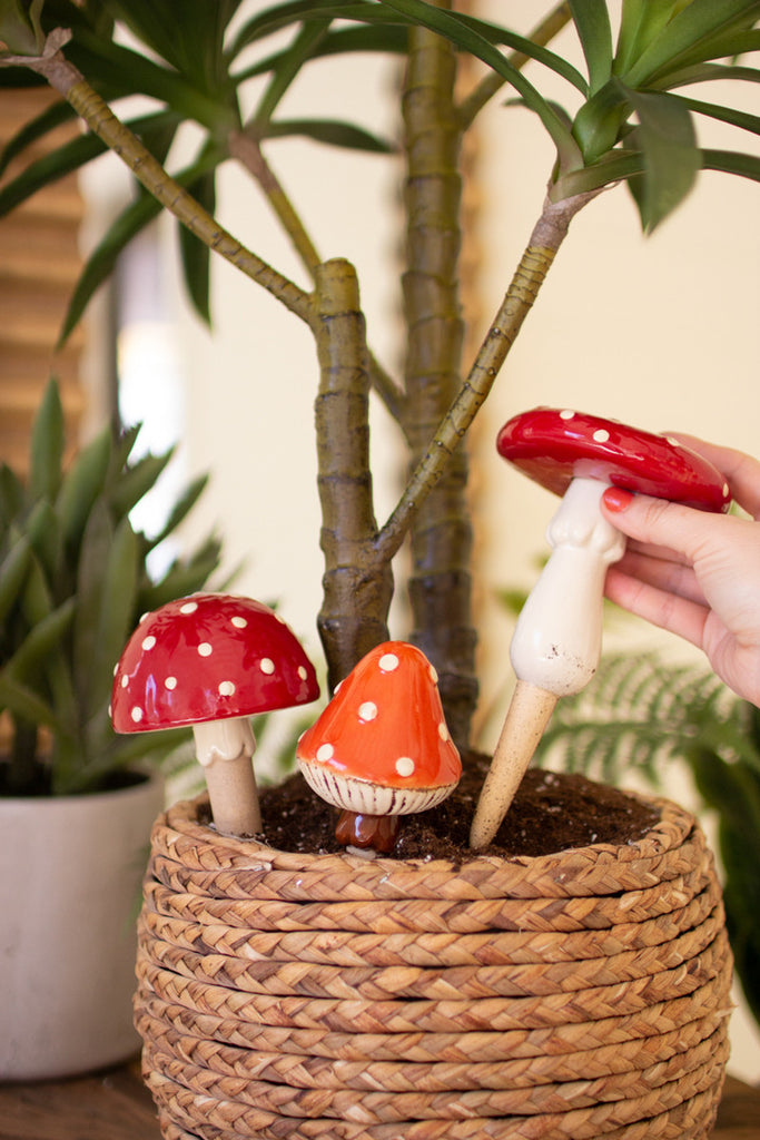 Set of 3 Ceramic Mushroom Plant Sticks - Bombay Mercantile