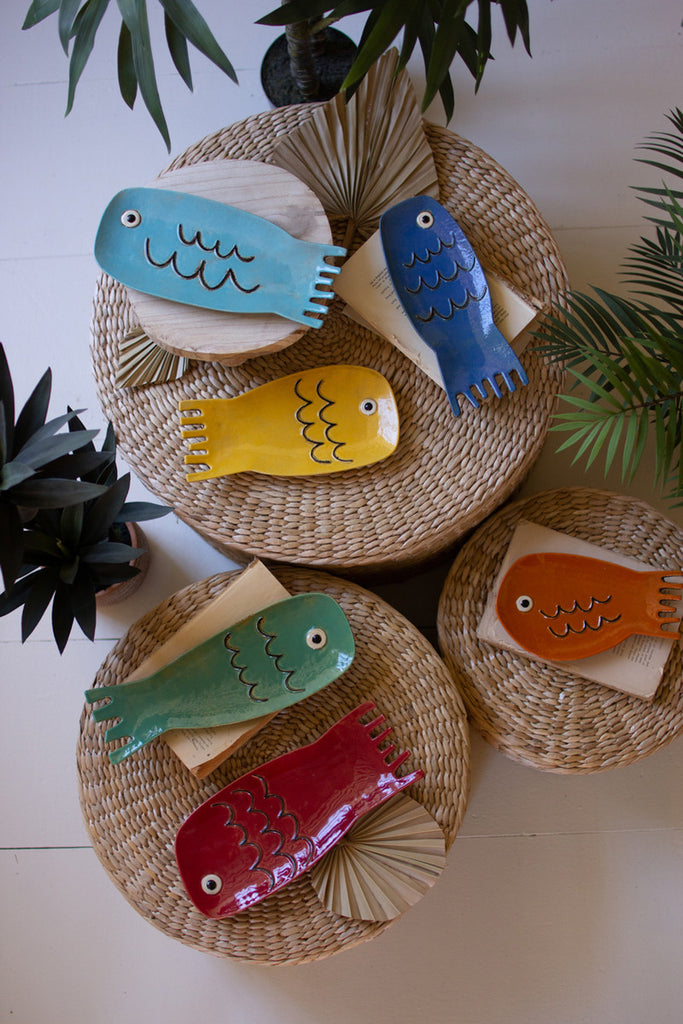 Set of 6 Ceramic Fish Plates - Bombay Mercantile