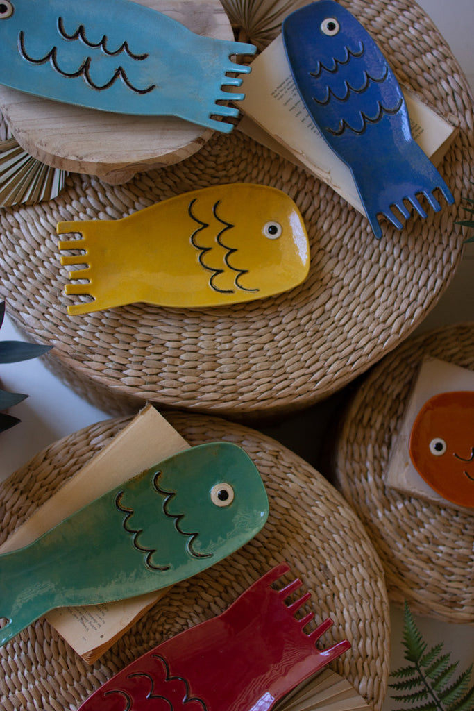Set of 6 Ceramic Fish Plates - Bombay Mercantile