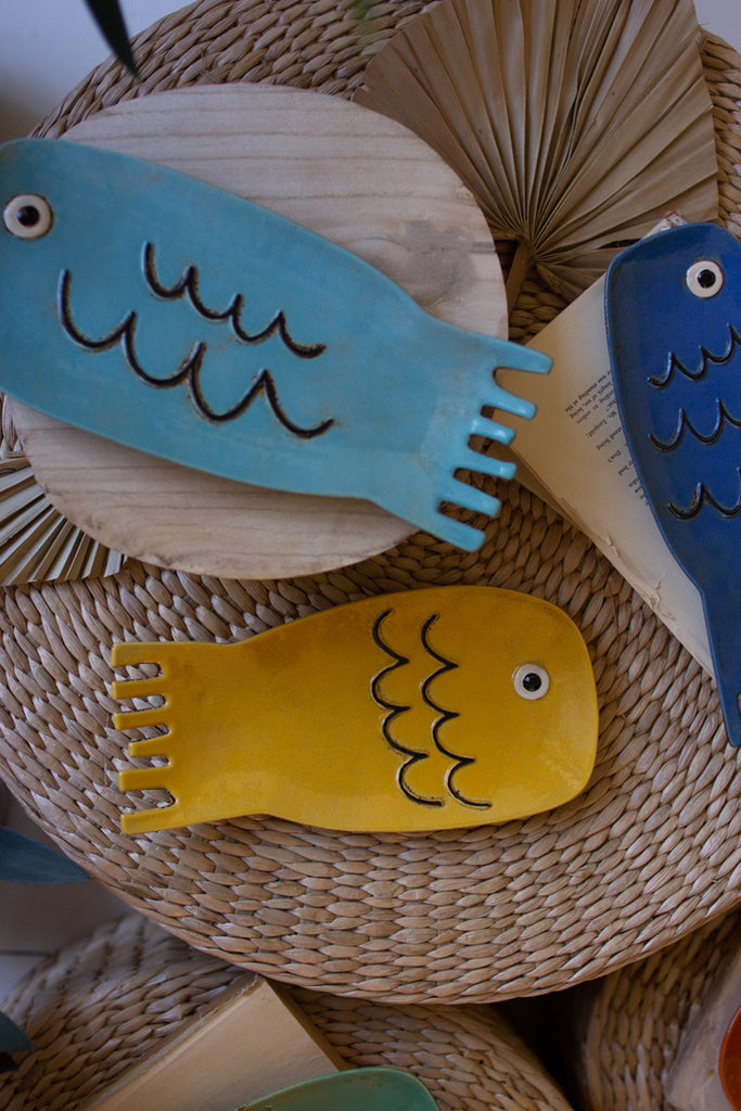 Set of 6 Ceramic Fish Plates - Bombay Mercantile