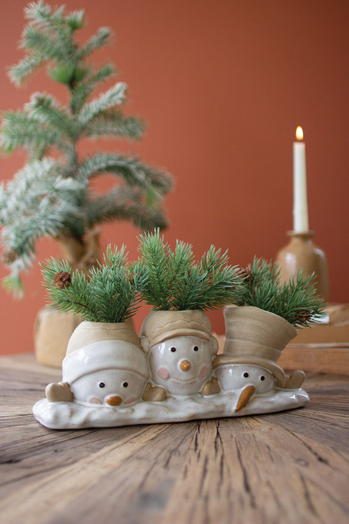 Ceramic Snowmen Planter - Bombay Mercantile