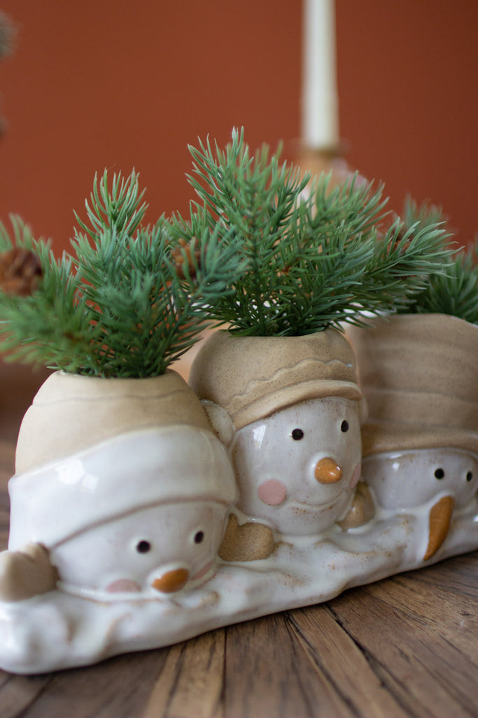 Ceramic Snowmen Planter - Bombay Mercantile