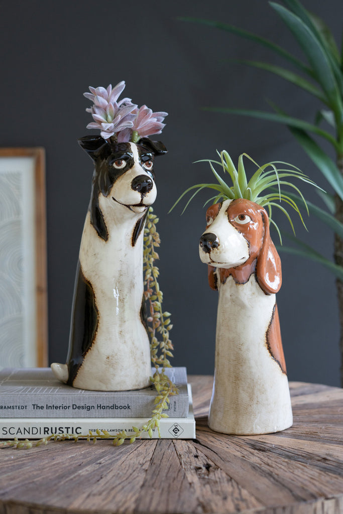 Set of 2 Ceramic Dog Planters - Bombay Mercantile