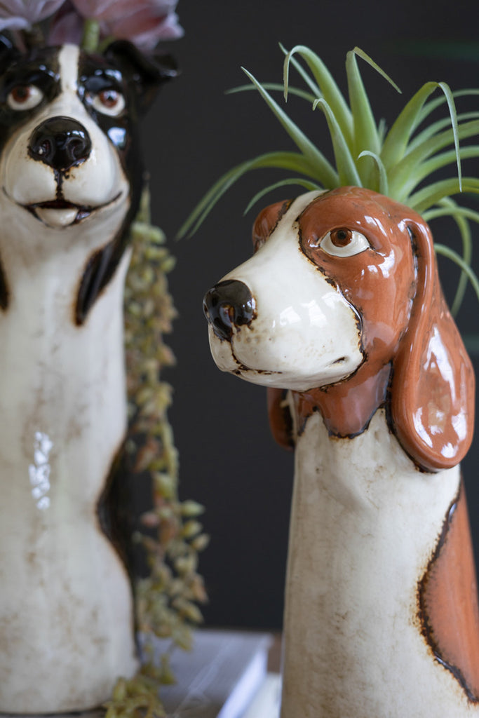 Set of 2 Ceramic Dog Planters - Bombay Mercantile