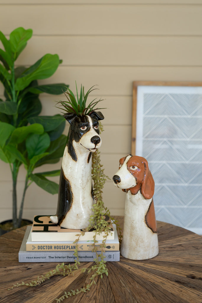Set of 2 Ceramic Dog Planters - Bombay Mercantile