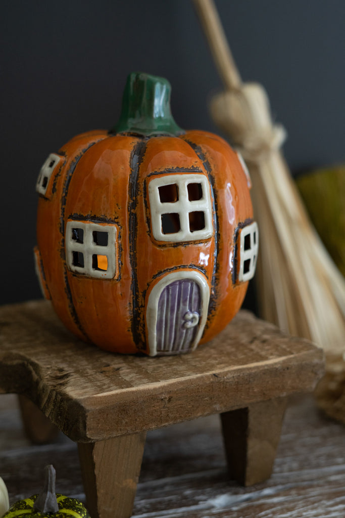 Ceramic Pumpkin House, Set of 2 - Bombay Mercantile
