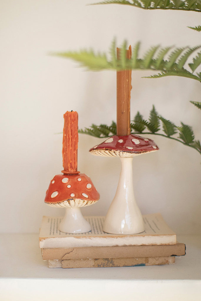 Set of 2 Ceramic Toadstool Taper Holders - Bombay Mercantile
