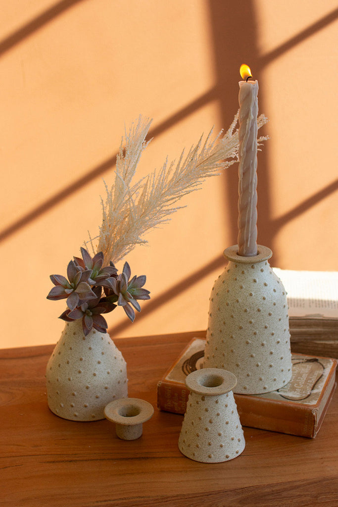 Set of 3 Knobby Ceramic Bud Vases / Taper Holders - Bombay Mercantile