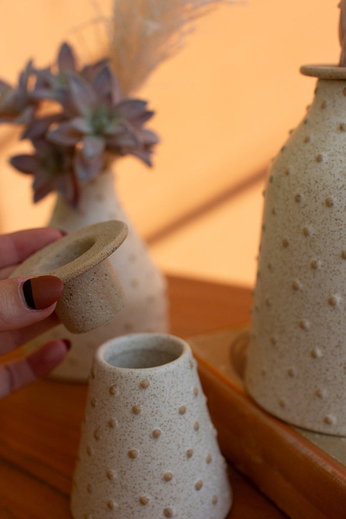 Set of 3 Knobby Ceramic Bud Vases / Taper Holders - Bombay Mercantile